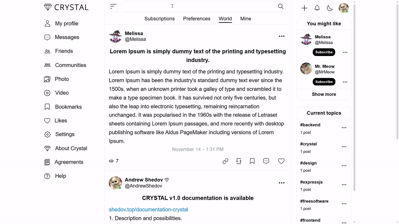 Demonstration of the search engine