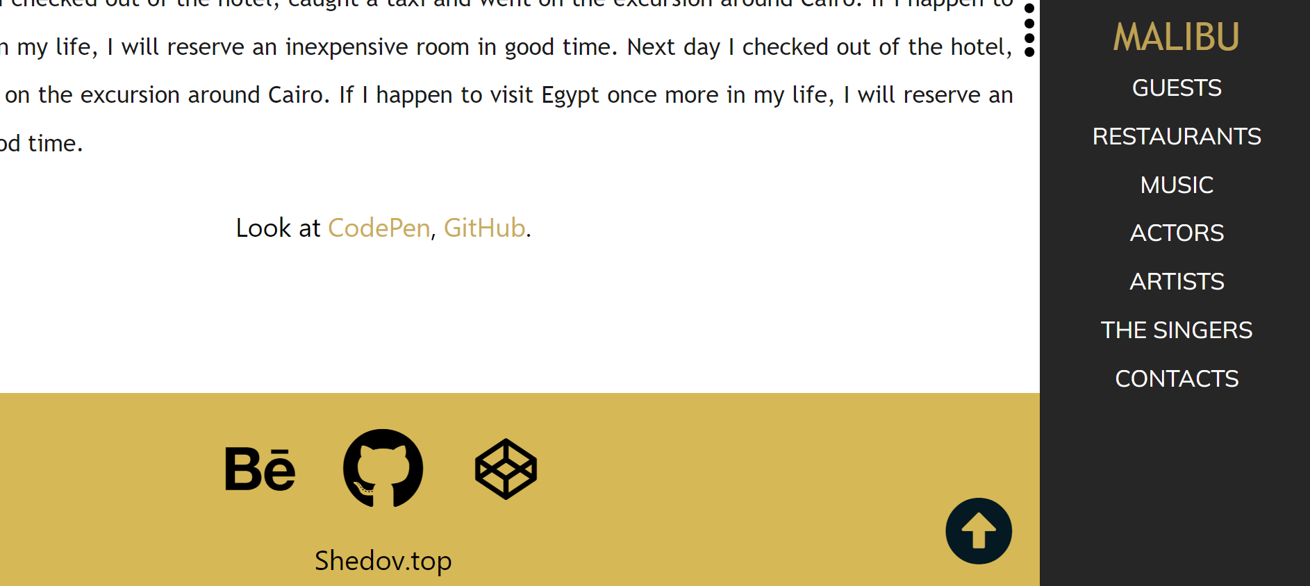 Smoothly appearing up button in pure JS + adaptive side menu - shedov.top